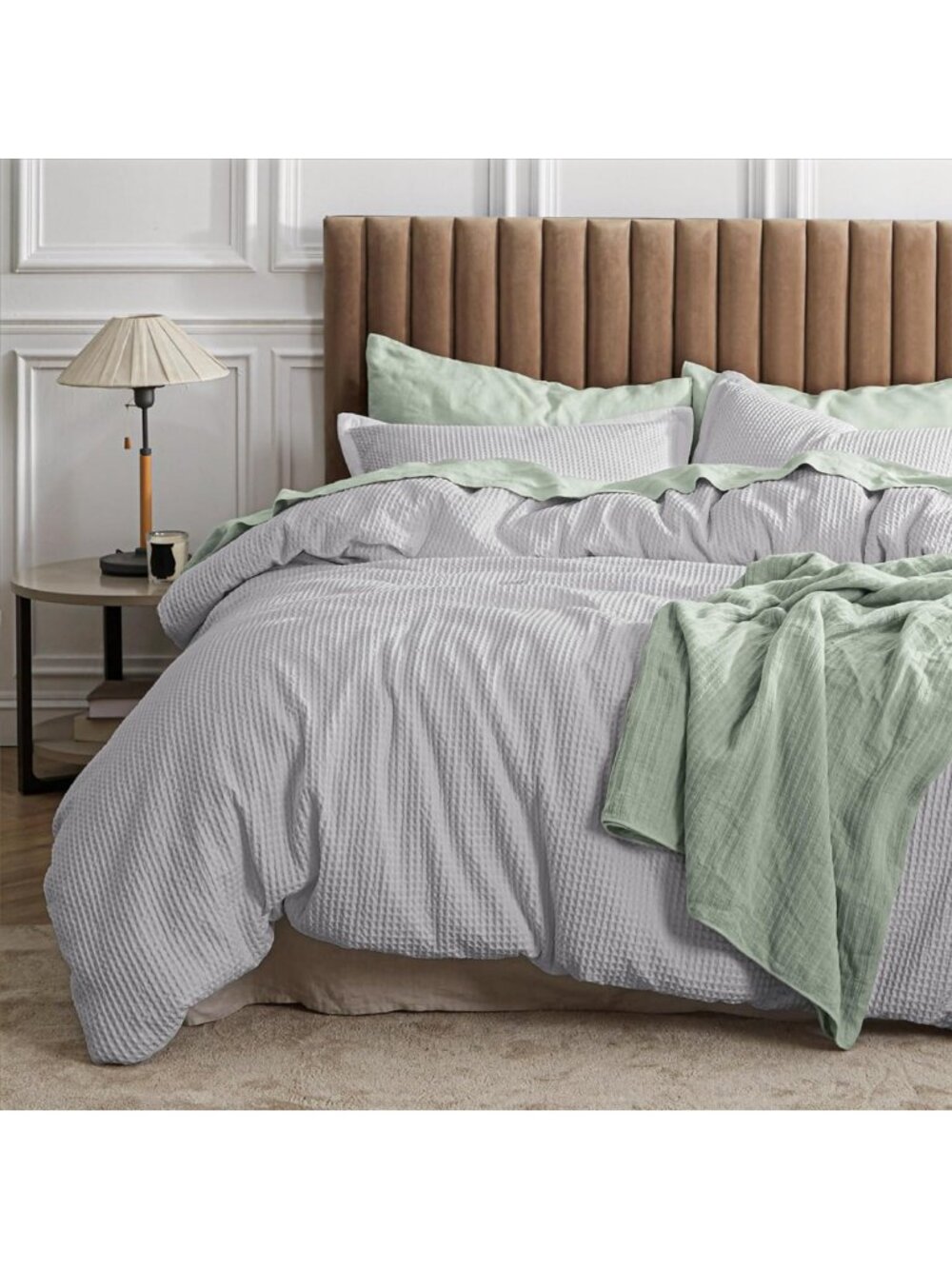 Cozy King Size Waffle Comforter Set, Soft Cotton, Stylish Grey Bedding